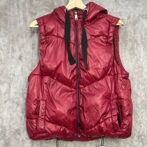 Love & Sports West Womens Puffer Vest Hooded Zip Up Red Sleeveless Jacket Sz 12